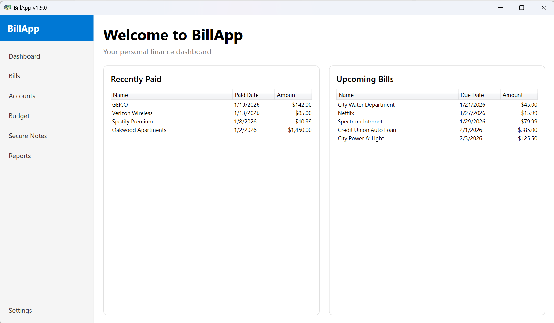 BillApp Screenshot